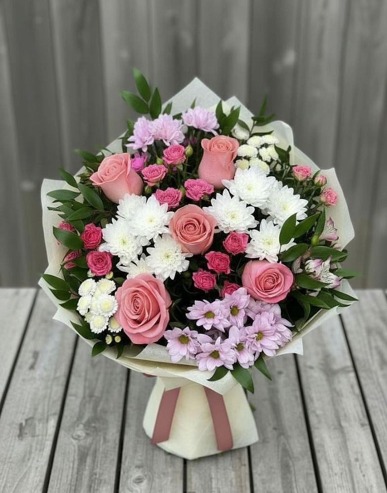 Букет цветов из: Альстромерии, Гвоздики, Розы и Хризантемы в Морозово