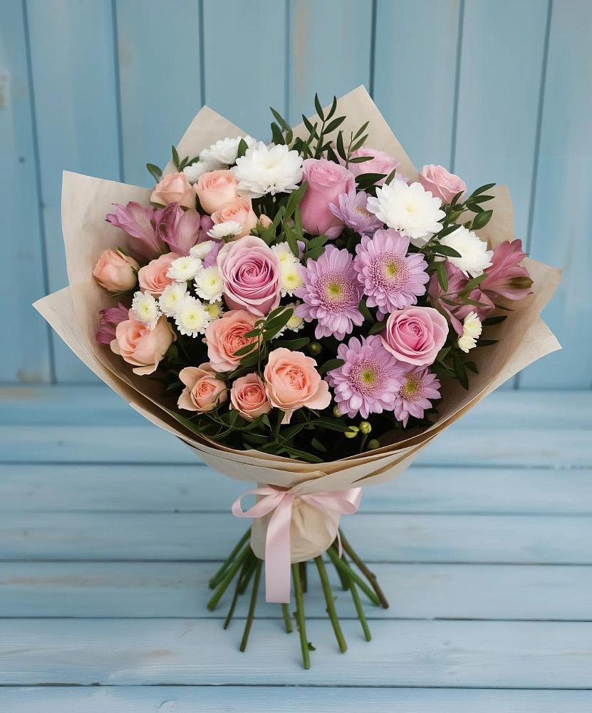 Букет цветов из: Хризантемы, Розы и Альстромерии в Морозово