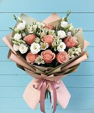 Букет цветов из:  Розы, Альстромерии и Лизиантусы в Морозово