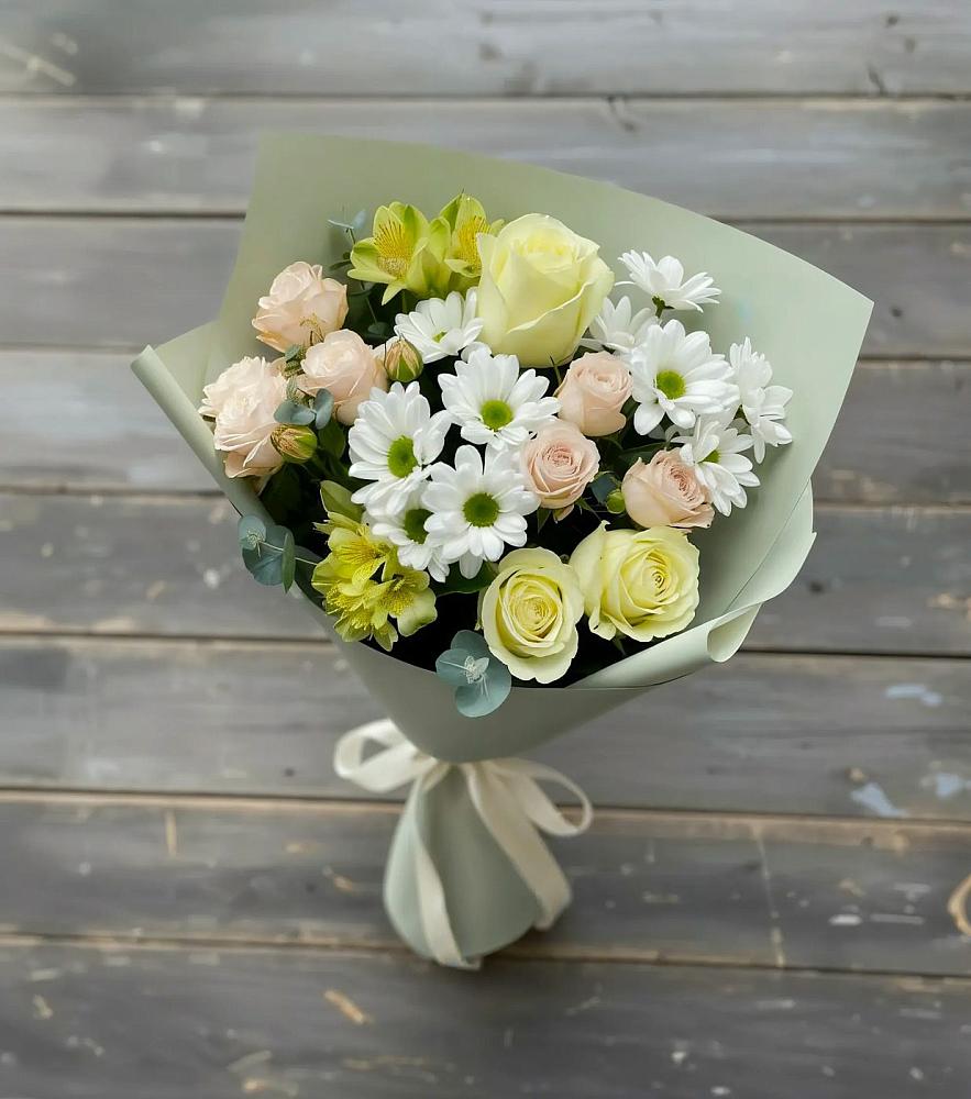 Букет цветов из: Альстромерии, Розы и Хризантемы в Морозово