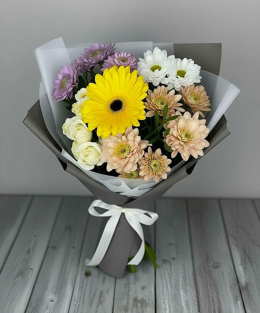 Букет цветов из: Розы, Герберы и Хризантемы в Морозово