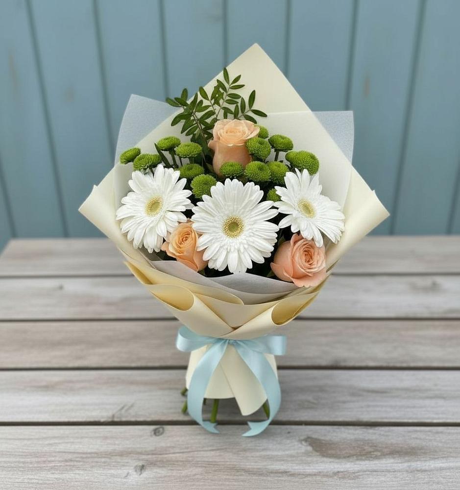 Букет цветов из: Герберы, Розы и Хризантемы в Морозово