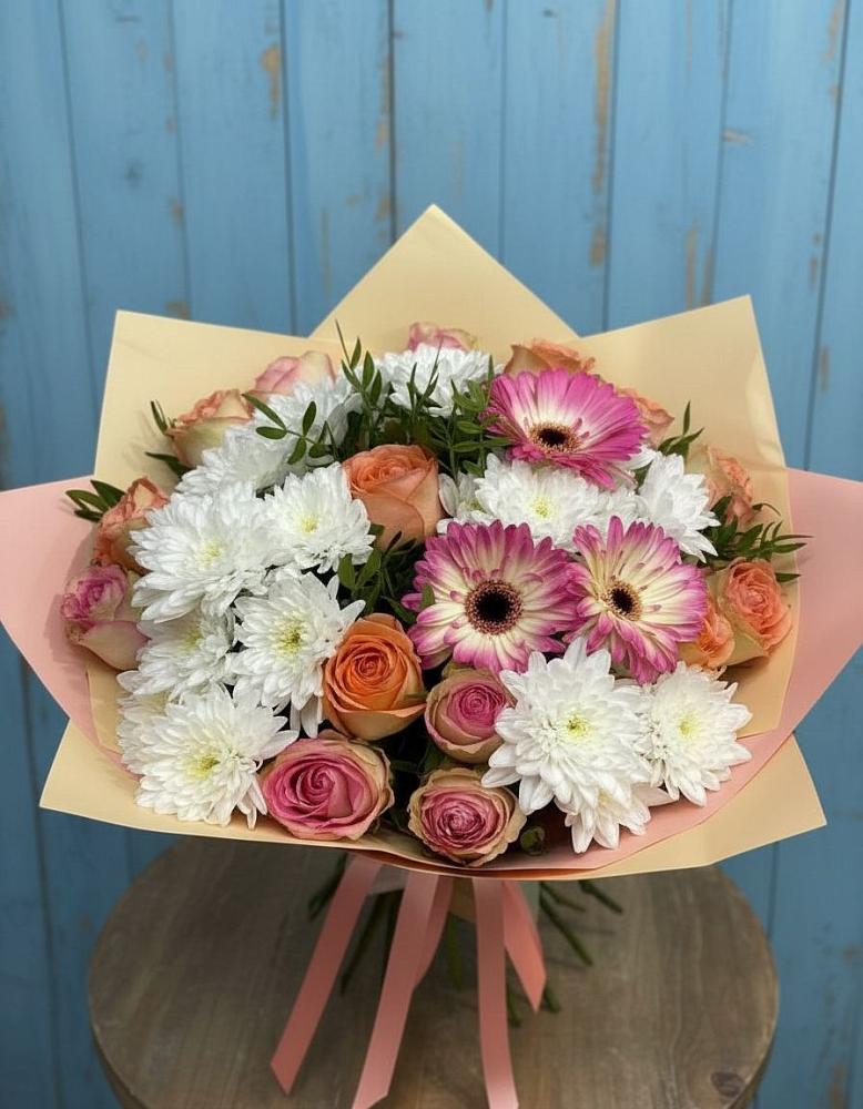 Букет цветов из: Розы, Герберы и Хризантемы в Морозово