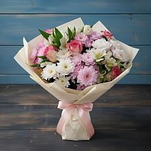 Букет цветов из:  Хризантемы, Альстромерии и Розы в Морозово