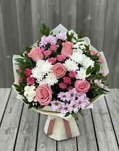 Букет цветов из:  Альстромерии, Гвоздики, Розы и Хризантемы в Морозово