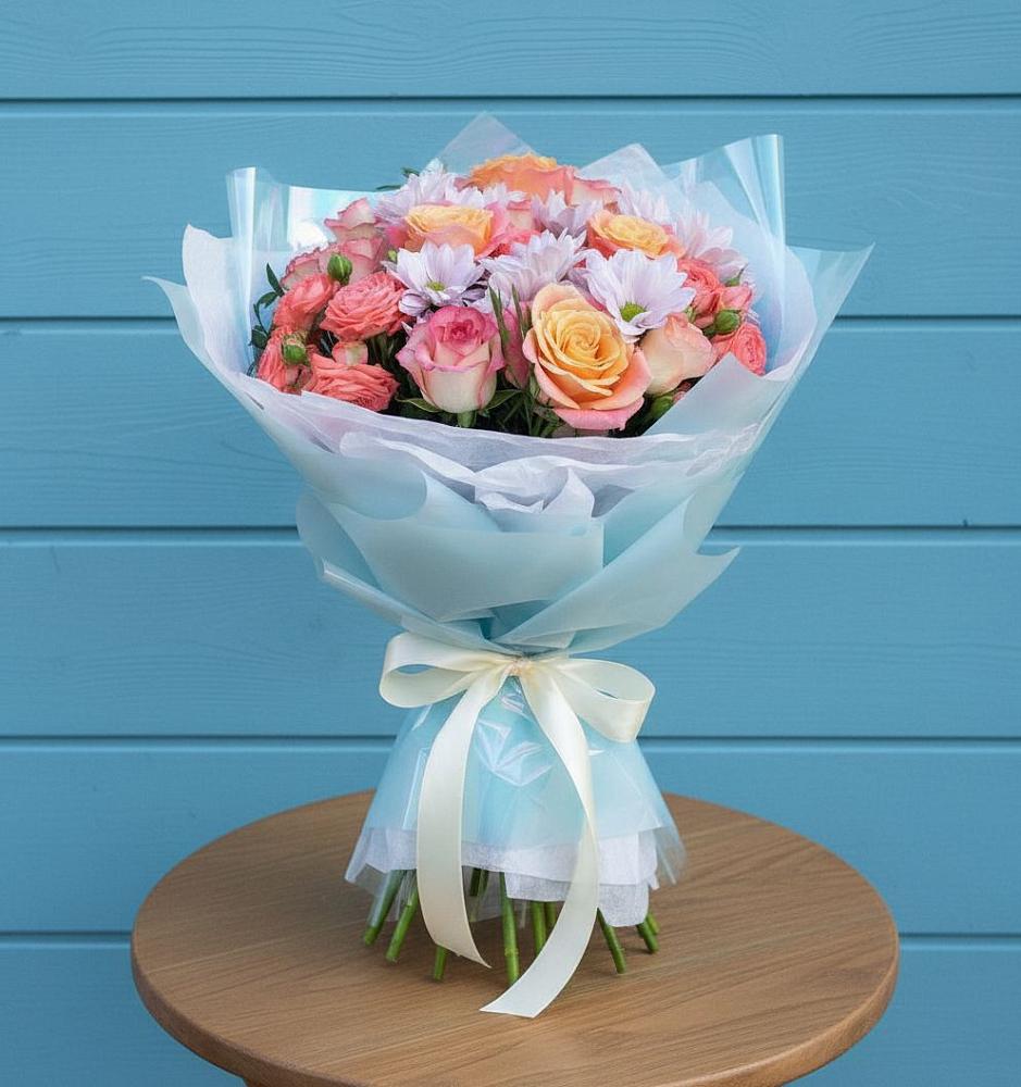 Букет цветов из: Хризантемы и Розы в Морозово