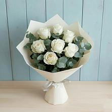 Букет Белые розы в Эвкалипте #REPLACE_PRED# Морозово
