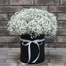 Цветочная композиция из Гипсофила в шляпной коробке в Морозово