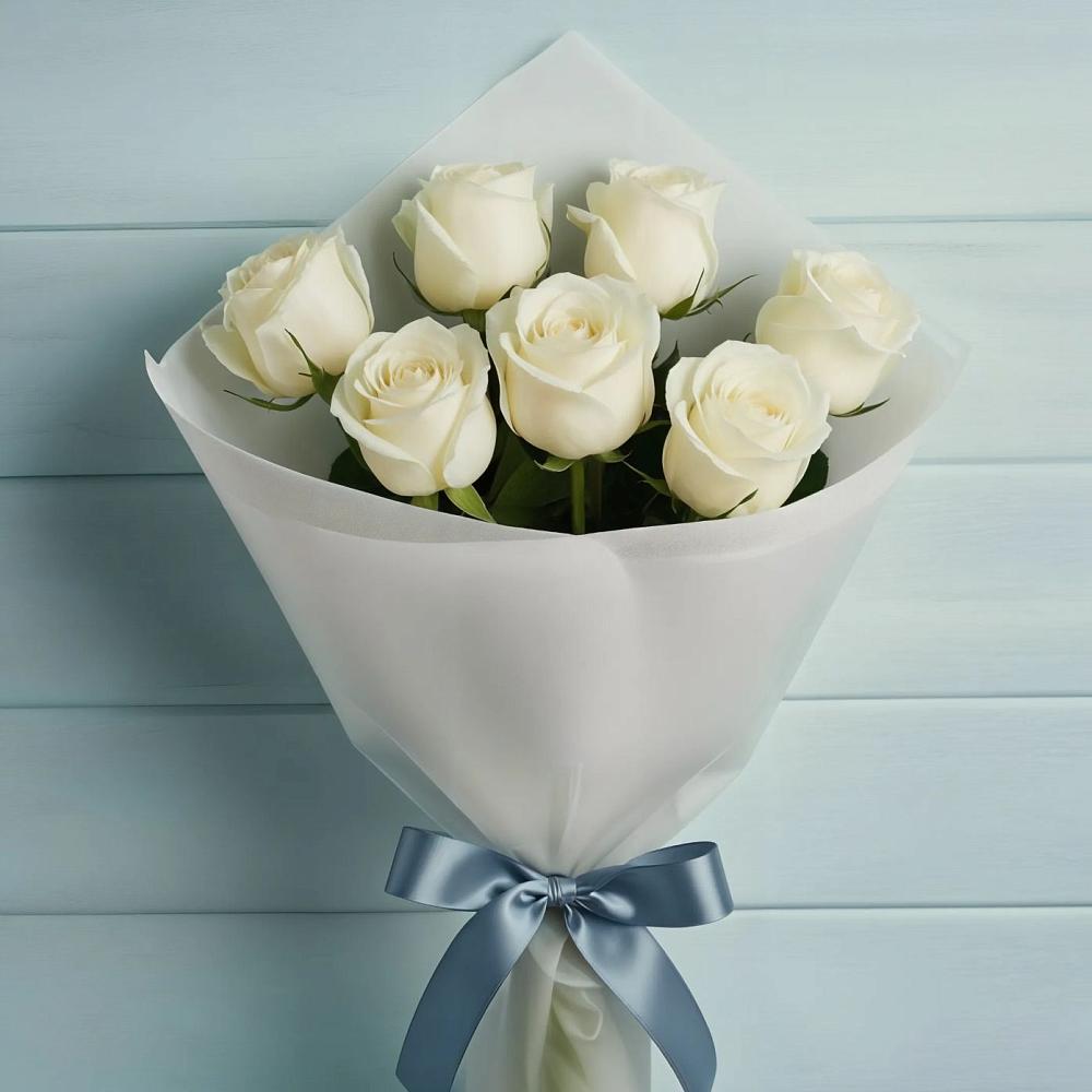 Букет 7 Белых роз Эдлесс Лав в Морозово
