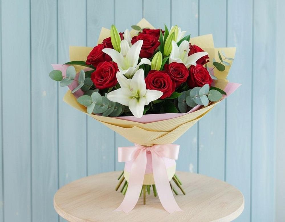 Букет цветов из: Лилии и Розы в Морозово